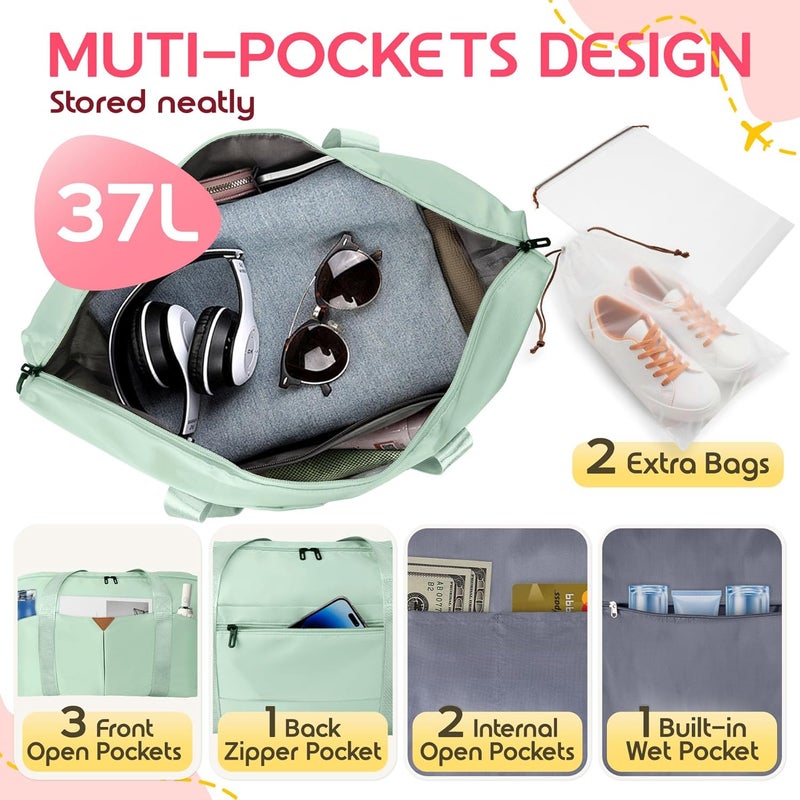 Magimack Duffle Bag for Travel, Carry-on Travel Bag with Trolley Sleeve, Sport Gym Bag for Women, Overnight Bag for Men, Hospital Bag for Labor and Delivery (Green) - Image 4